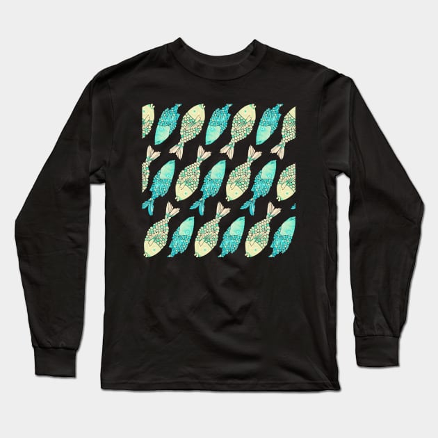 indonesian fish turquoise cream Long Sleeve T-Shirt by CatCoq